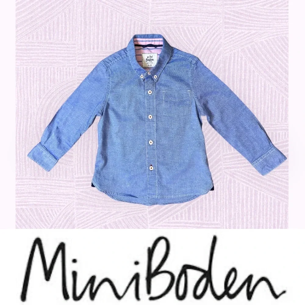 Mini Boden Blue Dress Shirt, Size 2-3 Years, MSRP $40 - Picture 1 of 5